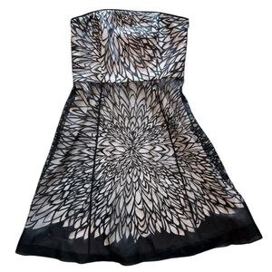 White House Black Market Strapless Black Floral Dress Size 10
